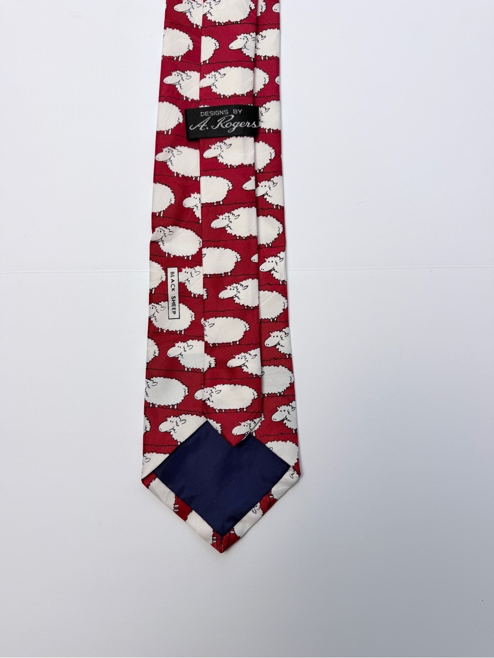 A. Rogers Black Sheep Novelty Necktie Red White Sheep Funny Mens Silk Tie
